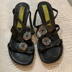 5.5 Materia Prima  Black Strappy Sandals with Multicolor Accents
